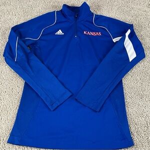 Adidas Kansas Jayhawks Polo Shirt Womens Small Basketball 1/4 Zip White Blue 243
